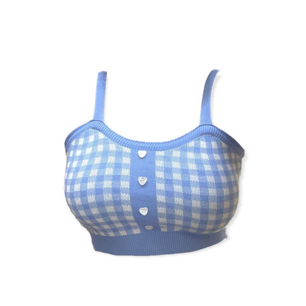 light blue cropped plaid camisole top